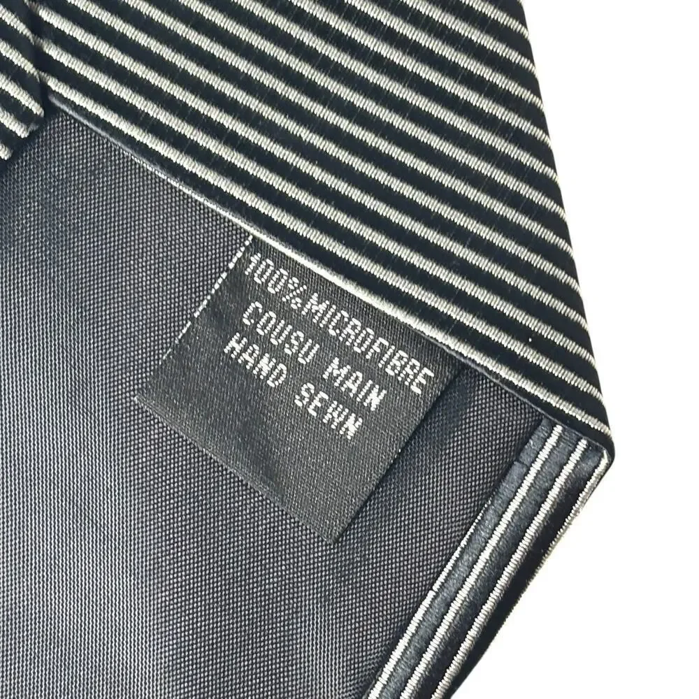 WE Men Microfiber Tie Black White Mini Stripe